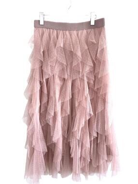 Anthropologie Pink Layered Ruffled Polka Dot Tulle Midi Skirt - Size M